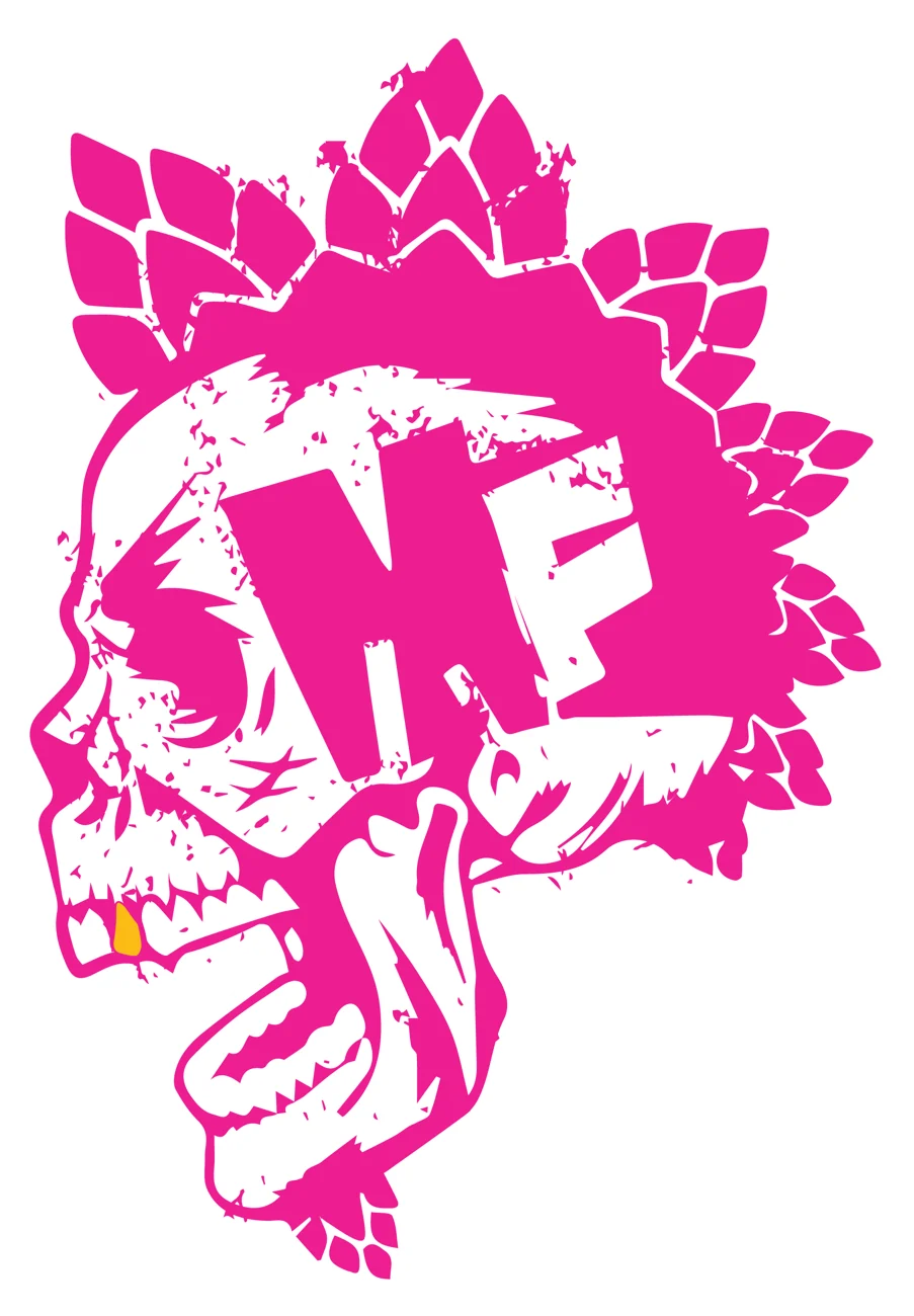 Mad Fate skull mascot with a hop-cone mohawk and MF lettering